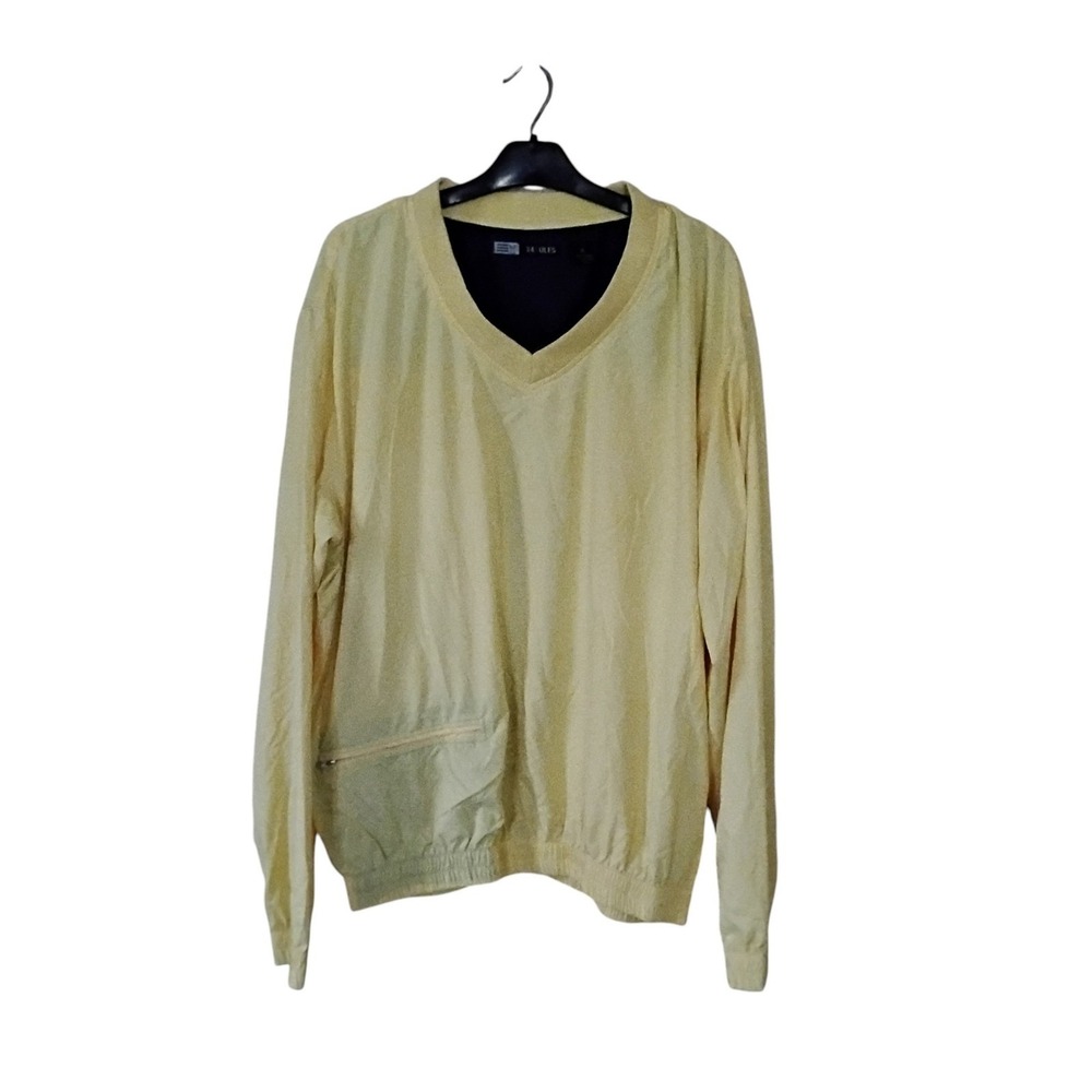 34RULES Mens XL V-Neck Windbreaker Pullover Yellow Long Sleeve Golf Jacket